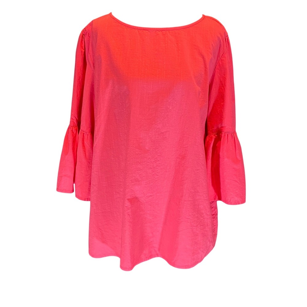 XL Coral Pink 100%‎ Cotton Bell Sleeve Boat Neck Blouse  Barbiecore Resortwear